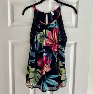Blue Rain Size S Tropical Print Tank